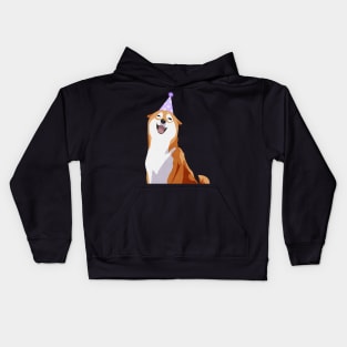 Happy Shiba Inu - Purple party hat Kids Hoodie